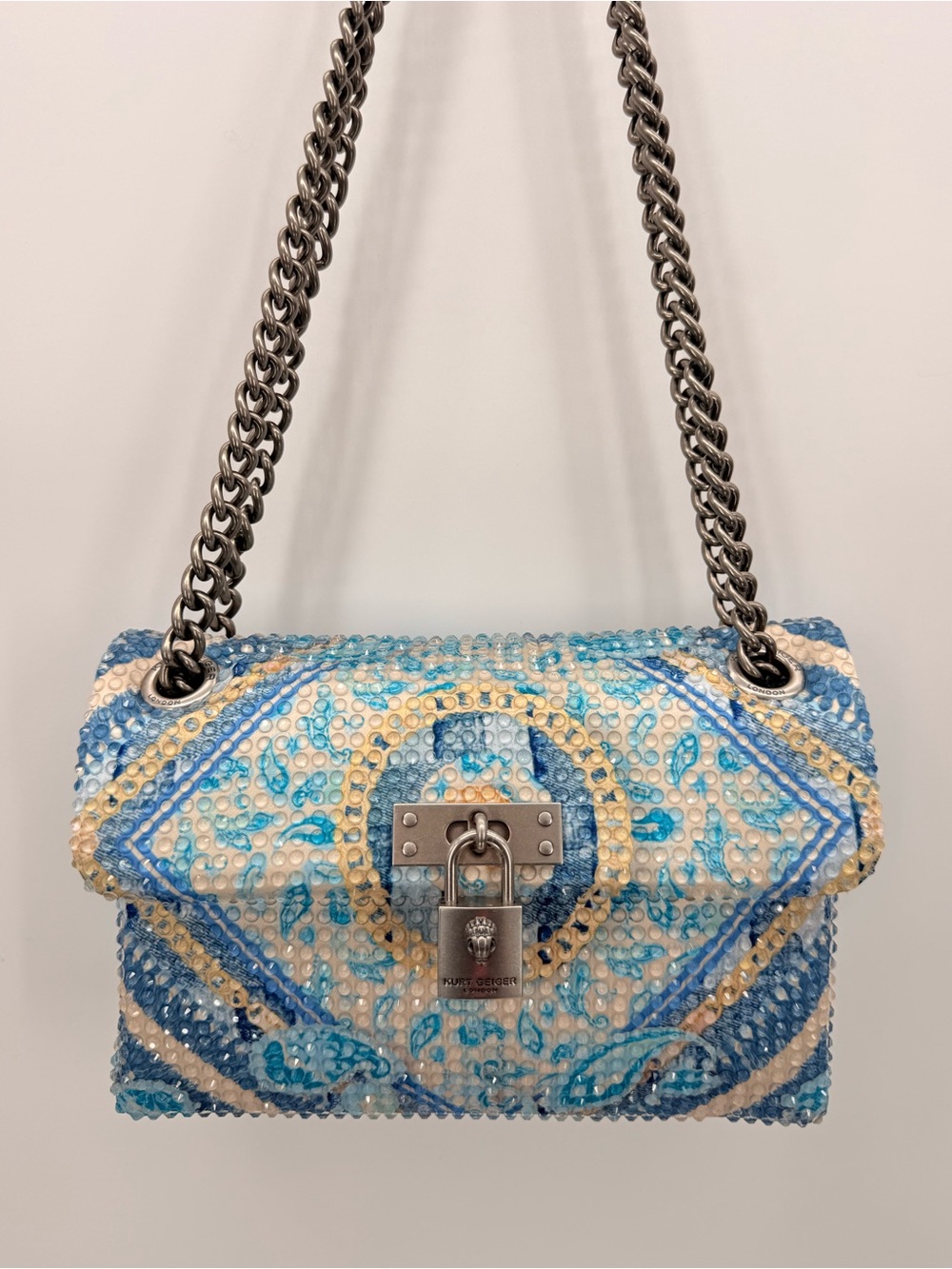 KURT GEIGER LONDON Pastel Blue Mini Brixton Crystal Embellished Crossbody NWT